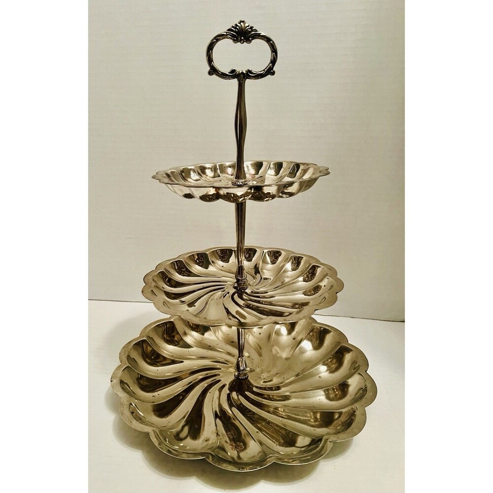 Silver Plated F B Rogers 3 Tier Server Swirl Design Ornate Handle READ
